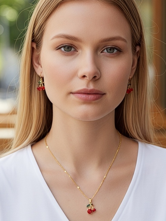 Jewelry - Cherry Necklace and Earrings Set new